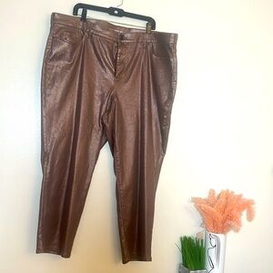 Lands End Purple Metallic Shimmer High Rise Slim Ankle Cropped Jeans 24W